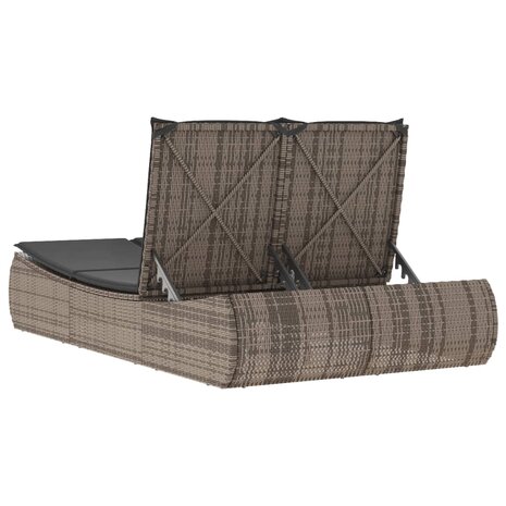 Ligbed 2-persoons met kussens poly rattan grijs