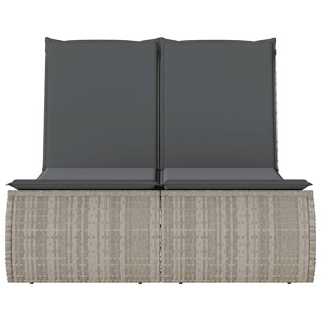 Ligbed 2-persoons met kussens poly rattan lichtgrijs