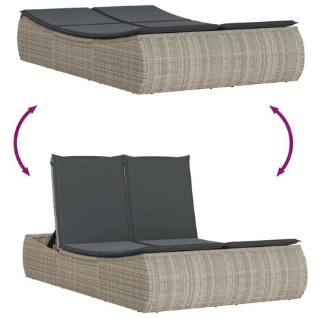 Ligbed 2-persoons met kussens poly rattan lichtgrijs