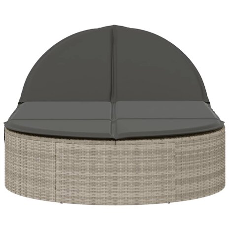 Ligbed 2-persoons met kussens poly rattan lichtgrijs