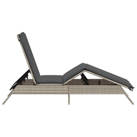 Ligbed met kussen poly rattan lichtgrijs