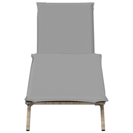 Ligbed met kussen poly rattan beige