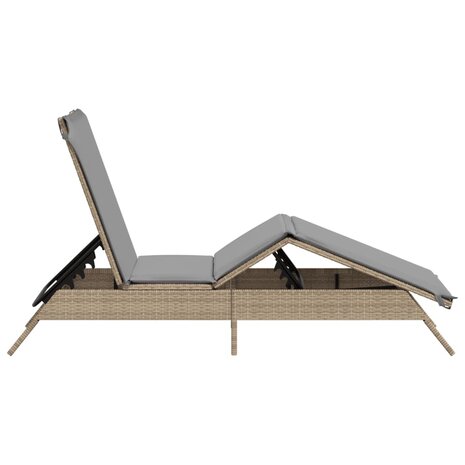Ligbed met kussen poly rattan beige