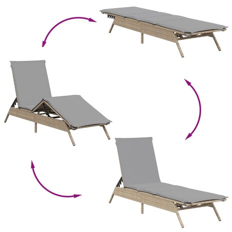 Ligbed met kussen poly rattan beige