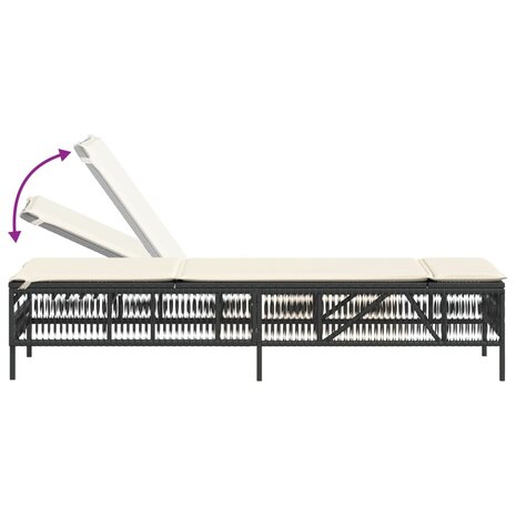 Ligstoelen 2 st met kussens poly rattan zwart