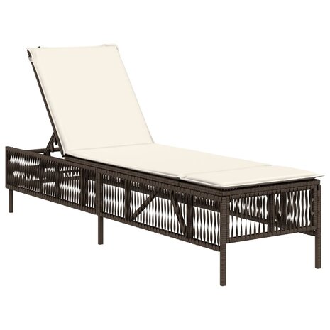 Ligbed met kussen poly rattan bruin