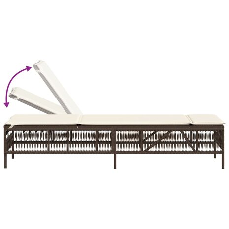 Ligbed met kussen poly rattan bruin