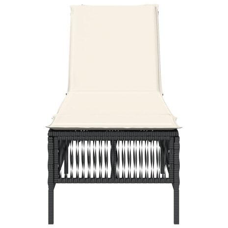 Ligbed met kussen poly rattan zwart