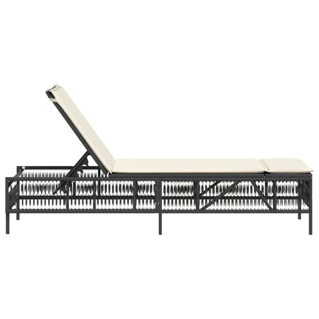 Ligbed met kussen poly rattan zwart