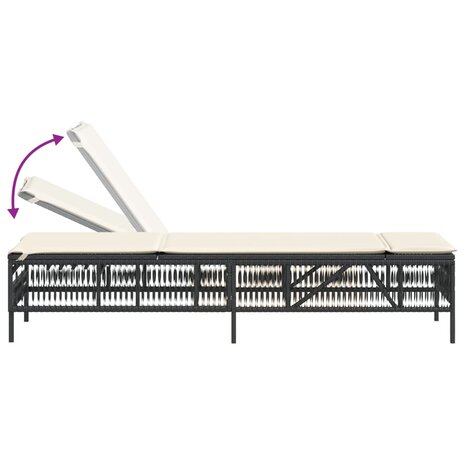 Ligbed met kussen poly rattan zwart