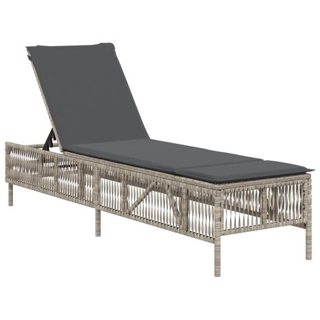 Ligbed met kussen poly rattan lichtgrijs