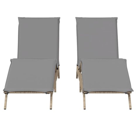Ligstoelen 2 st met kussens poly rattan beige