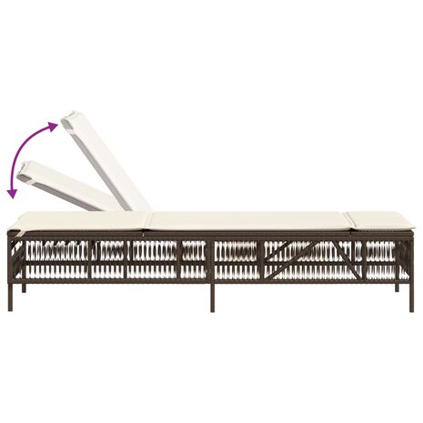 Ligstoelen 2 st met kussens poly rattan bruin