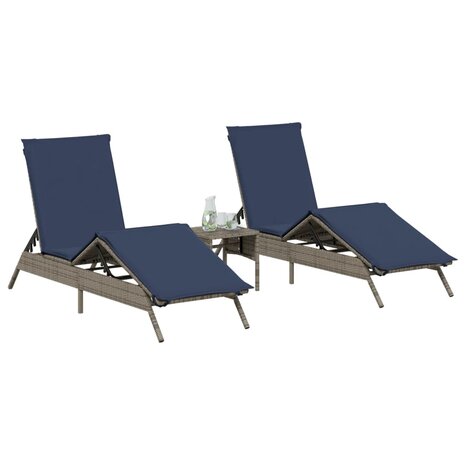 Ligbedden 2 st met tafel poly rattan grijs (alleen VS)