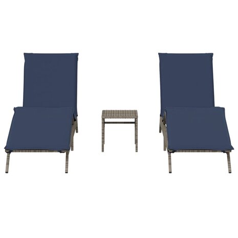 Ligbedden 2 st met tafel poly rattan grijs (alleen VS)