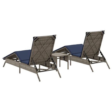 Ligbedden 2 st met tafel poly rattan grijs (alleen VS)