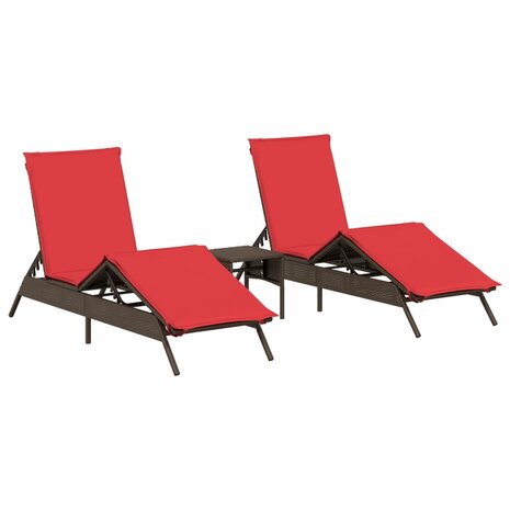 Ligstoelen 2 st met tafel poly rattan bruin (alleen VS)