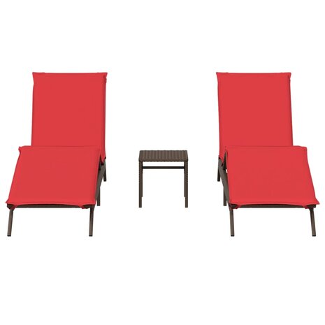 Ligstoelen 2 st met tafel poly rattan bruin (alleen VS)