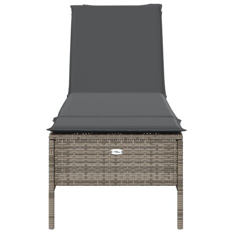 Ligbed met kussen poly rattan grijs