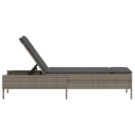Ligbed met kussen poly rattan grijs