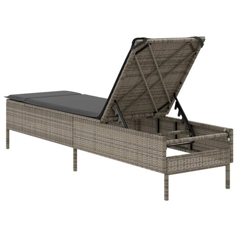 Ligbed met kussen poly rattan grijs
