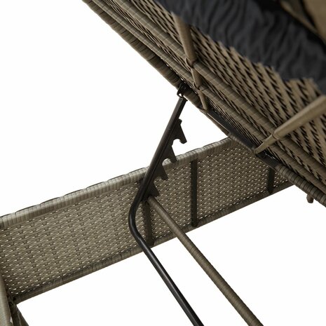 Ligbed met kussen poly rattan grijs