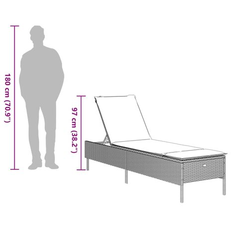 Ligbed met kussen poly rattan grijs