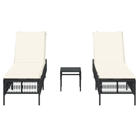 Ligbedden 2 st met tafel poly rattan zwart
