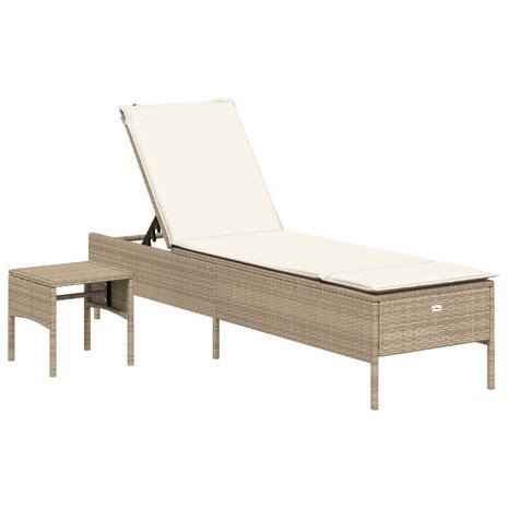 Ligbed met tafel en kussen poly rattan beige
