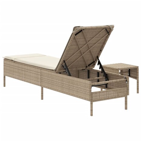 Ligbed met tafel en kussen poly rattan beige