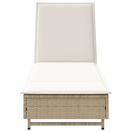 Ligbed met wielen en kussen poly rattan beige