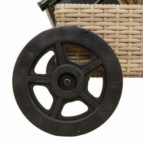 Ligbed met wielen en kussen poly rattan beige