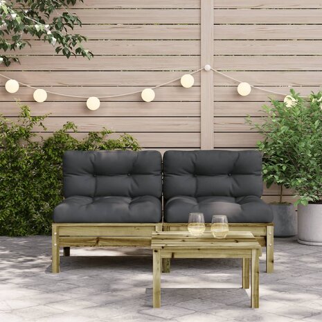 Tuinbanken 2 st zonder armleuningen met kussens hout