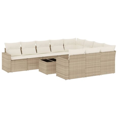 11-delige Tuinset met kussens poly rattan beige