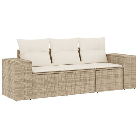 3-delige Loungeset met kussens poly rattan beige
