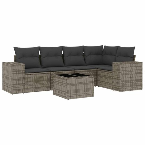 6-delige Loungeset met kussens poly rattan grijs