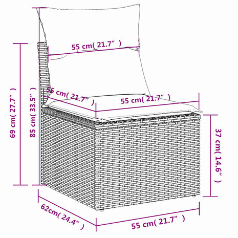6-delige Loungeset met kussens poly rattan grijs