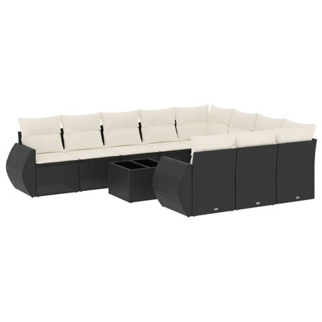 11-delige Loungeset met kussens poly rattan zwart