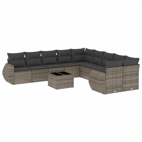 11-delige Loungeset met kussens poly rattan grijs