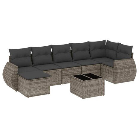 8-delige Loungeset met kussens poly rattan grijs