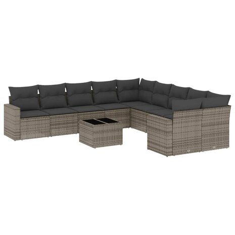 11-delige Loungeset met kussens poly rattan grijs