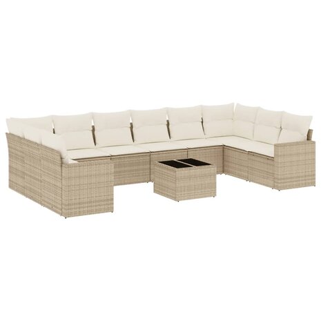 11-delige Tuinset met kussens poly rattan beige