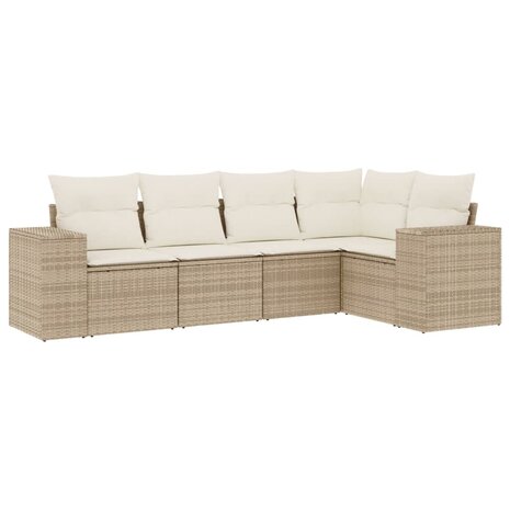 5-delige Loungeset met kussens poly rattan beige