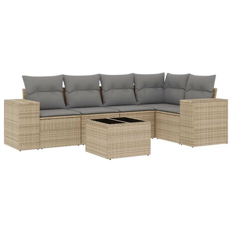 6-delige Loungeset met kussens poly rattan beige