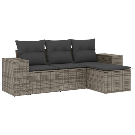 4-delige Loungeset met kussens poly rattan grijs