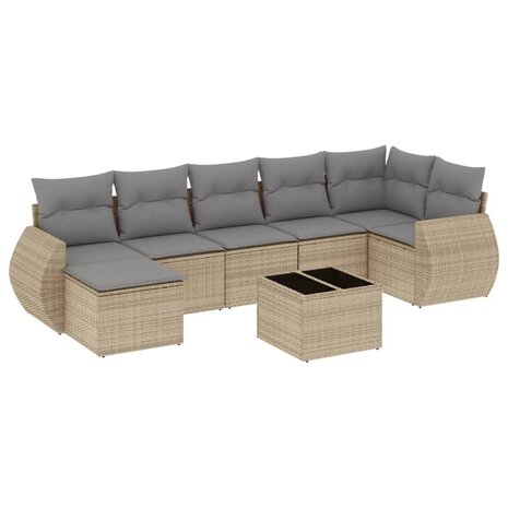 8-delige Loungeset met kussens poly rattan beige