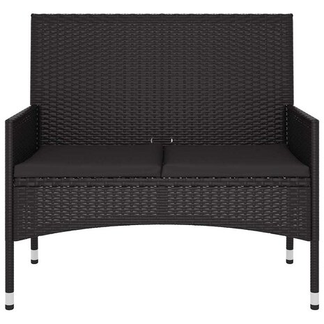 Tuinbank 2-zits met kussens poly rattan zwart