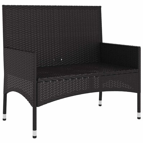 Tuinbank 2-zits met kussens poly rattan zwart