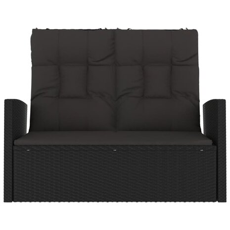 Tuinbank verstelbaar met kussens 118 cm poly rattan zwart