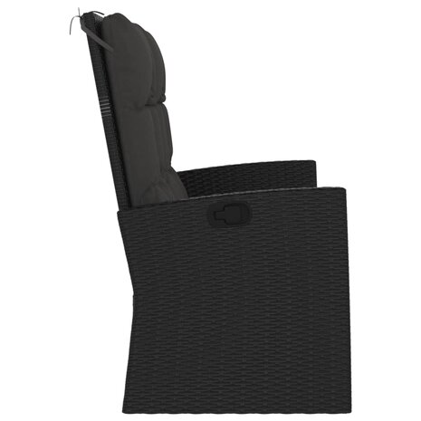 Tuinbank verstelbaar met kussens 118 cm poly rattan zwart